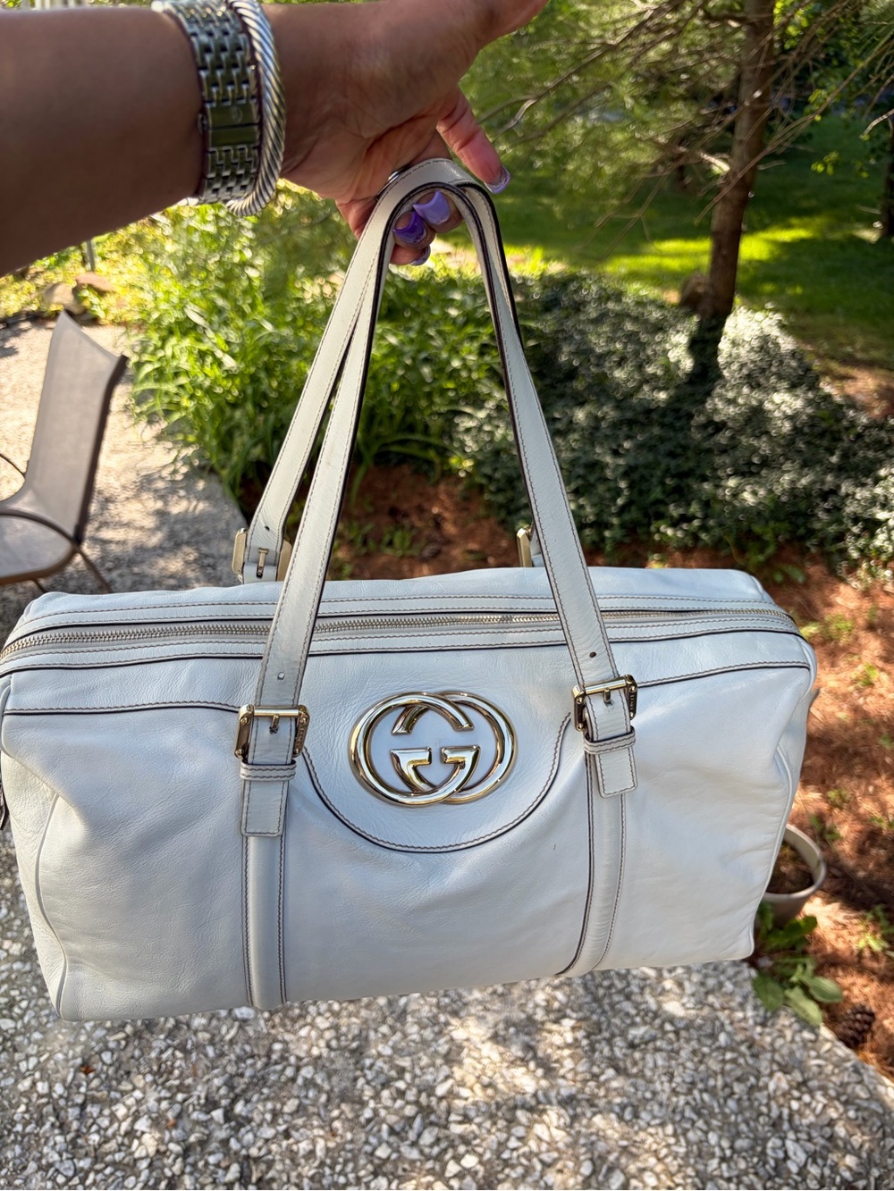 Gucci White Leather Britt Large Boston GG Shoulder Bag+Dust Bag - Picture 4 of 17